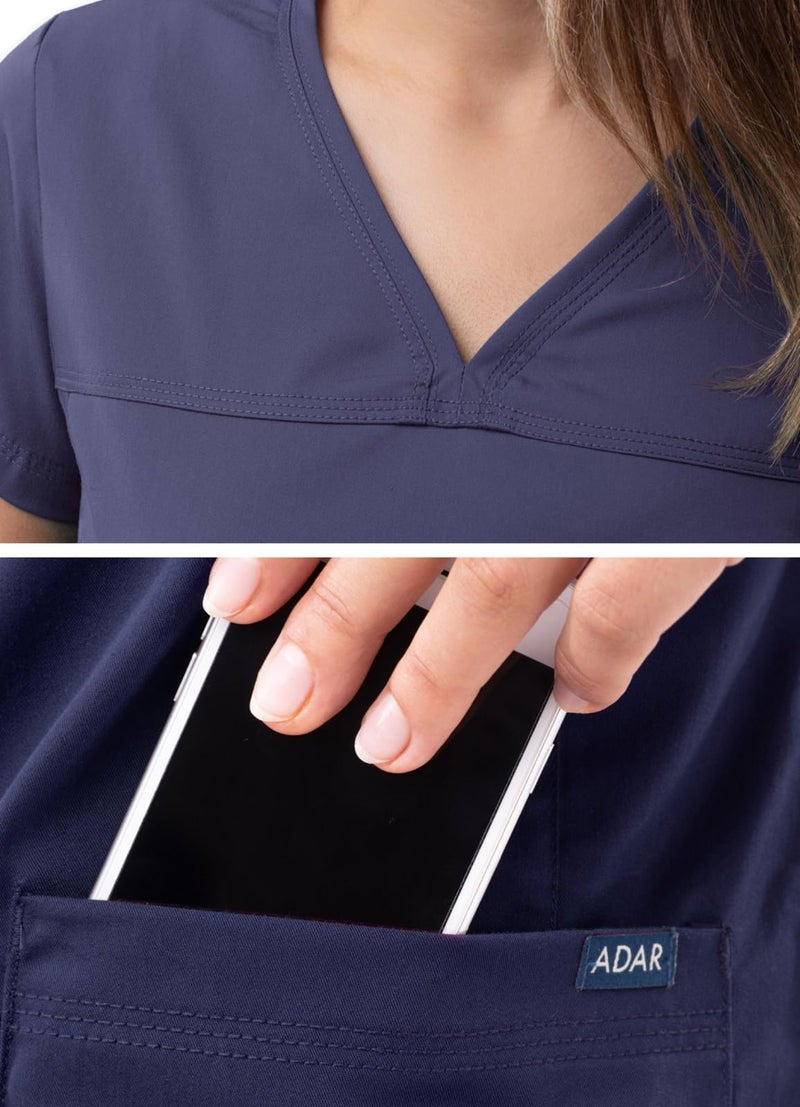 Adar Uniforms, Pro Scrubs for Women - Sweetheart V-Neck Scrub Top - P4210 - Navy - S - Image 4